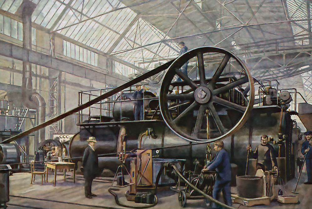 Historical postcard - "Official testing of an 800 horse patent hot steam locomobile", Maschinenfabrik Buckau R. Wolf